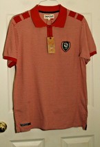 TAPOUT Vintage Men&#39;s L Red Ivory Black Striped Golf Polo Shirt NWT - £12.05 GBP