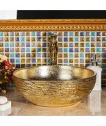 Gold Porcelain Art Wash Basin, Handcrafted Ceramic Lavabo Sink, Luxury C... - $399.00