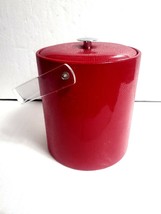 MCM Red Vinyl Faux Snakeskin 8 5/8&quot; Ice Bucket w/ Lucite Handle &amp; Silver Finial - £19.87 GBP