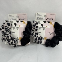 (2) Scunci Pairs 2 pcs Scrunchies Day Night Velvet Plush Black Leopard H... - £6.40 GBP