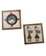 Vintage Fiesta Southwestern Wall Tiles Trivet Ceramic Wood Hand Painted ... - $24.60