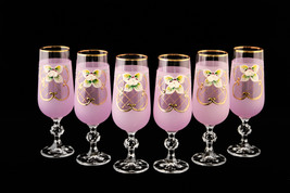 High Class Elegance Vintage Style  Gold Accent Pink Blush  Crystal Wine ... - £115.54 GBP