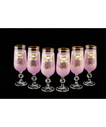 High Class Elegance Vintage Style  Gold Accent Pink Blush  Crystal Wine Glass Go - $145.00