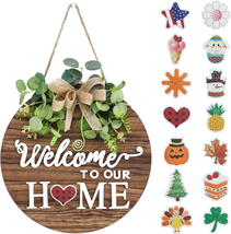 Welcome Sign Front Door Decoration Rustic Round Wood Wreath Wall Hanging... - £20.56 GBP