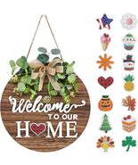 Welcome Sign Front Door Decoration Rustic Round Wood Wreath Wall Hanging... - £20.23 GBP