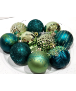 Christmas Peacock Teal Emerald Green 2.5" Glitter Shatterproof Ornaments... - $21.77