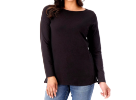 Joan Rivers Knit Swing Top With Side Snaps - Black, Medium - £17.84 GBP