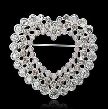 Stunning Vintage Look Silver Plated Celebrity Love Heart Brooch Broach Pin F6 - £12.46 GBP