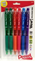 New Pentel Wow! Retractable Ballpoint Pen 6-PACK 1.0mm Assorted Colors BK440 - £4.45 GBP
