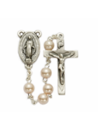 PEARL BEADS AND MIRACULOUS CENTER ROSARY CRUCIFIX CROSS - £31.87 GBP