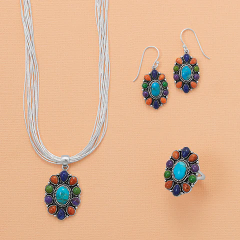Sterling Silver Oxidized Multistone Oval Earrings Item image 2