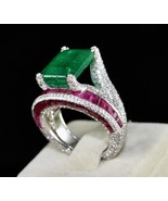 Zambia Emerald Octagon Ruby Cut Diamond Cocktail Ring, 18K Gold Statemen... - $38,419.00 CAD