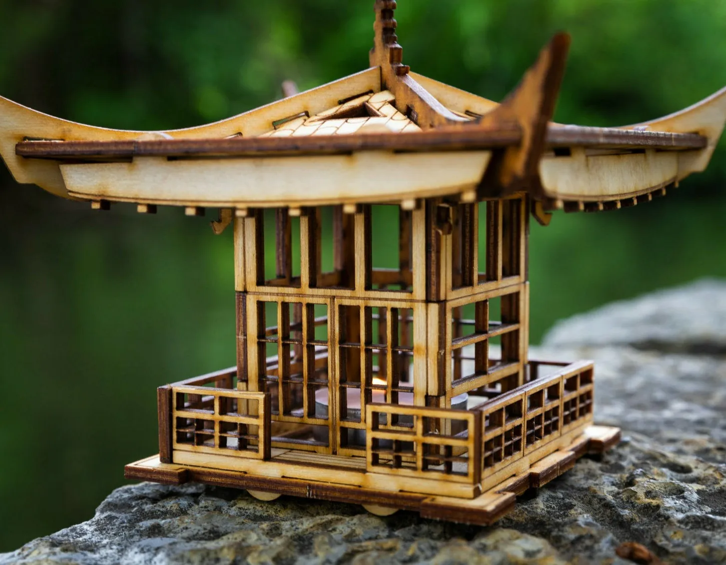 Japanese Pagoda Lantern! Mini DIY 3D Building Kit Tea Light Wooden Candl... - £47.92 GBP