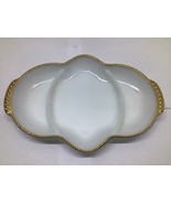 FIRE KING White Milk Glass Divided Relish Dish Anchor Hocking Gold Trim ... - $8.91