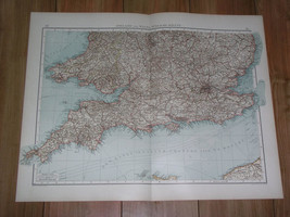 1905 Original Antique Large Map Of England Cornwall London Devon Sussex Kent - $21.34