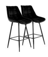 Elama 2 Piece Velvet Tufted Bar Chair in Black with Metal Legs - $224.56