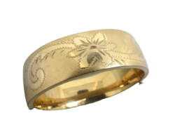 Carl Art 12k Gold Filled Antique Bangle Bracelet 3/4&quot; Wide Etched Flower... - $227.69