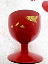 4 Vintage Asian Lacquerware Egg Cups w Chicken &amp; Baby Chick Design GOLD ... - $29.21