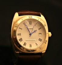 NIB stunning new men&#39;s Piezo 1940&#39;s style gold guilloche dial dress wristwatch - £118.39 GBP