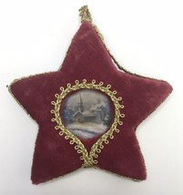 Retro Red Blue Velvet Velour Like Star Christmas Tree Ornament Gold Trim Church - $22.00