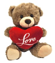 Dan Dee Fuzzy Bear Plush 10&quot; Red Heart Love Pillow Brown Tan Valentine 2018 - £14.42 GBP