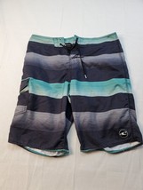 O&#39;Neill Board Shorts Logo Mens Size 32 Green Black Striped Pull On Drawstring - £10.35 GBP