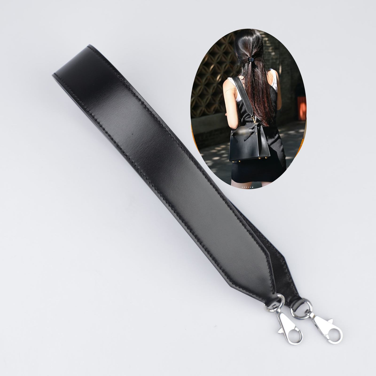 Black Box leather kelly shoulder bag strap,4.0cm width Box leather bag strap