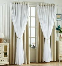2pc. Beige Bedroom Living Room Blackout Curtains w/ Voile - £56.81 GBP