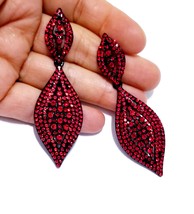 Rhinestone Steampunk Earrings, Gothic Chandelier Earrings, Red Drop Pageant Earr - £33.13 GBP