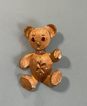 Mamselle Diamond Cut Teddy Bear Brooch Vintage Lapel Pin Red White Rhinestones - £9.17 GBP