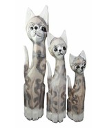 Balinese Wood Handicraft Striped Ears Feline Cat Family Set of 3 Figurin... - $50.69 CAD