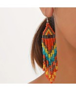 Handmade Native American-Style Beaded Tassel Fashion Earrings Orange - $24.50