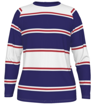 Striped lines navy blue white and red  Men&#39;s long raglan sleeves t-shirt stripes - £31.96 GBP