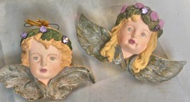 Set of 2 Bisque Painted Garden Angels with Rhinestones in Crown 3 x 5&quot; - £13.66 GBP