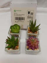 4 Espoir Artificial Succulents Small Fake Succulent Glass Mini Faux Plants  - £17.65 GBP