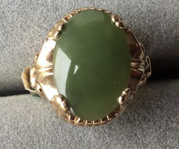 Sterling silver jade cabochon ring gold plated - £15.62 GBP