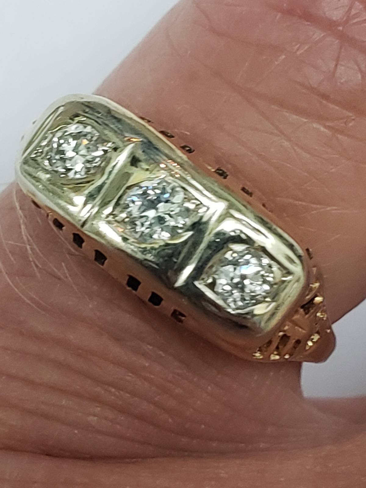 Estate 14K 2-Tone 3-Stone Old European Cut Diamonds Ring Vintage, 1930s - £1,085.01 GBP