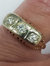 Estate 14K 2-Tone 3-Stone Old European Cut Diamonds Ring Vintage, 1930s - £1,076.63 GBP