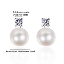 9Freshwater Cultured Pearl Bridesmaid Stud Earrings With Moissanite Top Sterling - £40.19 GBP