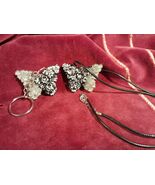 Necklace and Keychain SET of 2 Black Silver Butterflies Mixed Media Gifting FREE - $14.99