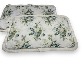 2 Vtg Laura Ashley Winter Lily White Green Ruffled King Pillow Shams 19.5x33” - £62.91 GBP