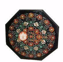 18&quot; Black Marble Coffee Center Table Top Carnelian Malachite Inlay Decor H5685A - $453.47