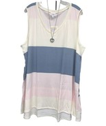NWT LuLaRoe New Release 2XL White Blue Pink Wide Striped KRISTINA Tank - $35.63