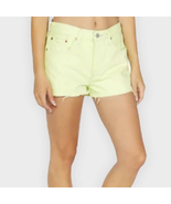 NWT LEVI&#39;S 501 high rise neon yellow cutoff jean shorts | women&#39;s size 28 - £25.45 GBP