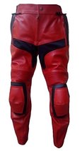 Bestzo Mens Motorcycle Deadpool Pants Cow Leather   Red &amp; Black XXL - £177.78 GBP