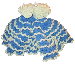 Vintage Handcrafted Crocheted Doll Dress and Shawl Set Blue Ivory - Fits... - $9.90