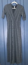 Gray Button Down Crepe Fabric Maxi Dress Size Small Ruched Sleeves Boho ... - £11.25 GBP