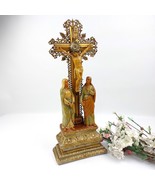 Antique Altar Crucifix Chalkware Calvary Scene, Christ on Cross Religiou... - $135.23