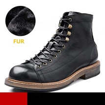 Retro Big Round Toe Men&#39;s Work Boots British Style Cool Leather Lace Up Man Autu - £170.22 GBP
