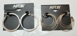 Kohls&#39; APT. 9  Hoop Earrings Silver Tone Multi Wire &amp; Silver Tone 2 Pair New - £12.50 GBP